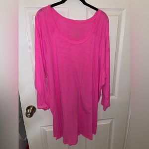 NWOT Torrid Neon Hot Pink Classic Fit Tunic 3/4 Sleeves Cotton Soft Shirt 4 4XL
